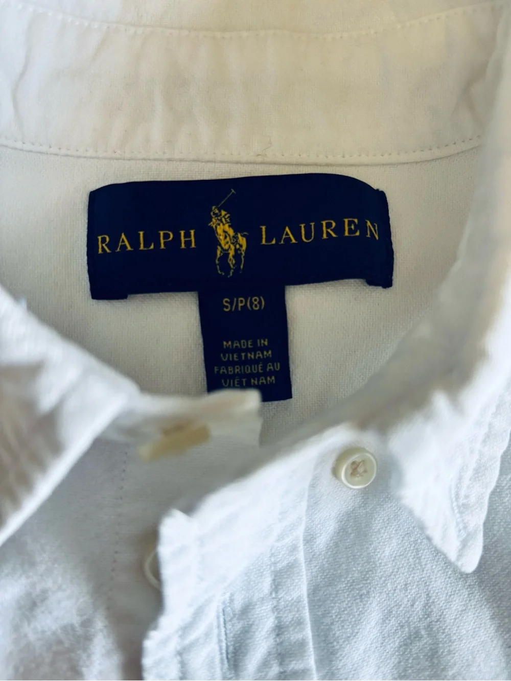 Ralph Lauren White Oxford Button-Up Shirt with Navy Logo Tag